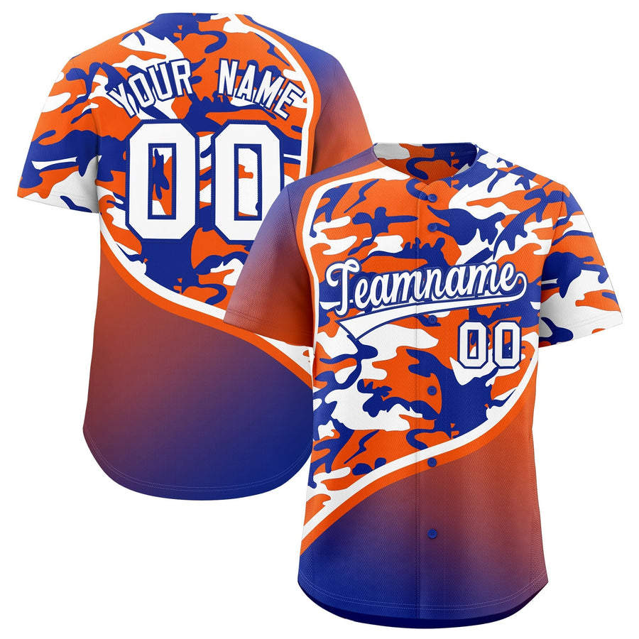 Custom Orange Royal Blue White Camo Gradient Fashion Baseball Jersey | BuyFootballJersey