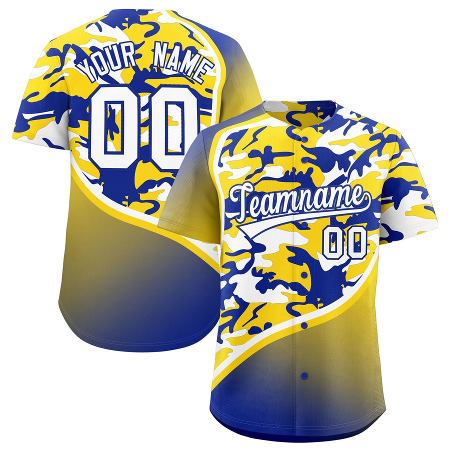 Custom Gold Royal Blue White Camo Gradient Fashion Baseball Jersey | BuyFootballJersey