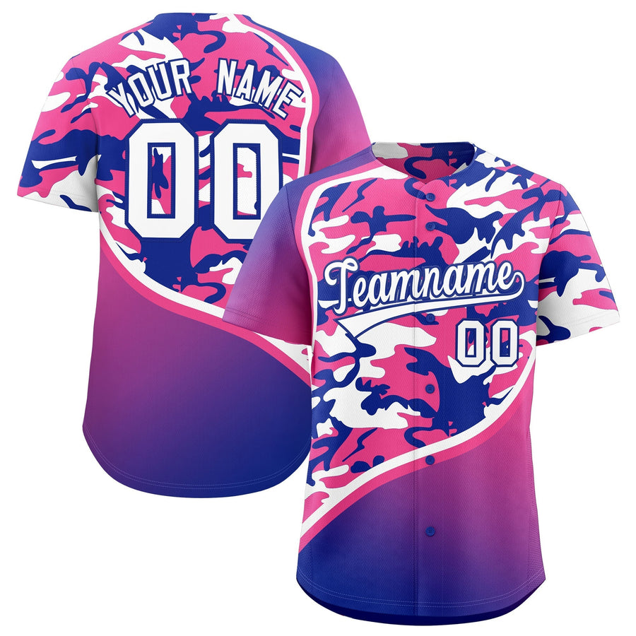Custom Pink Royal Blue White Camo Gradient Fashion Baseball Jersey | BuyFootballJersey