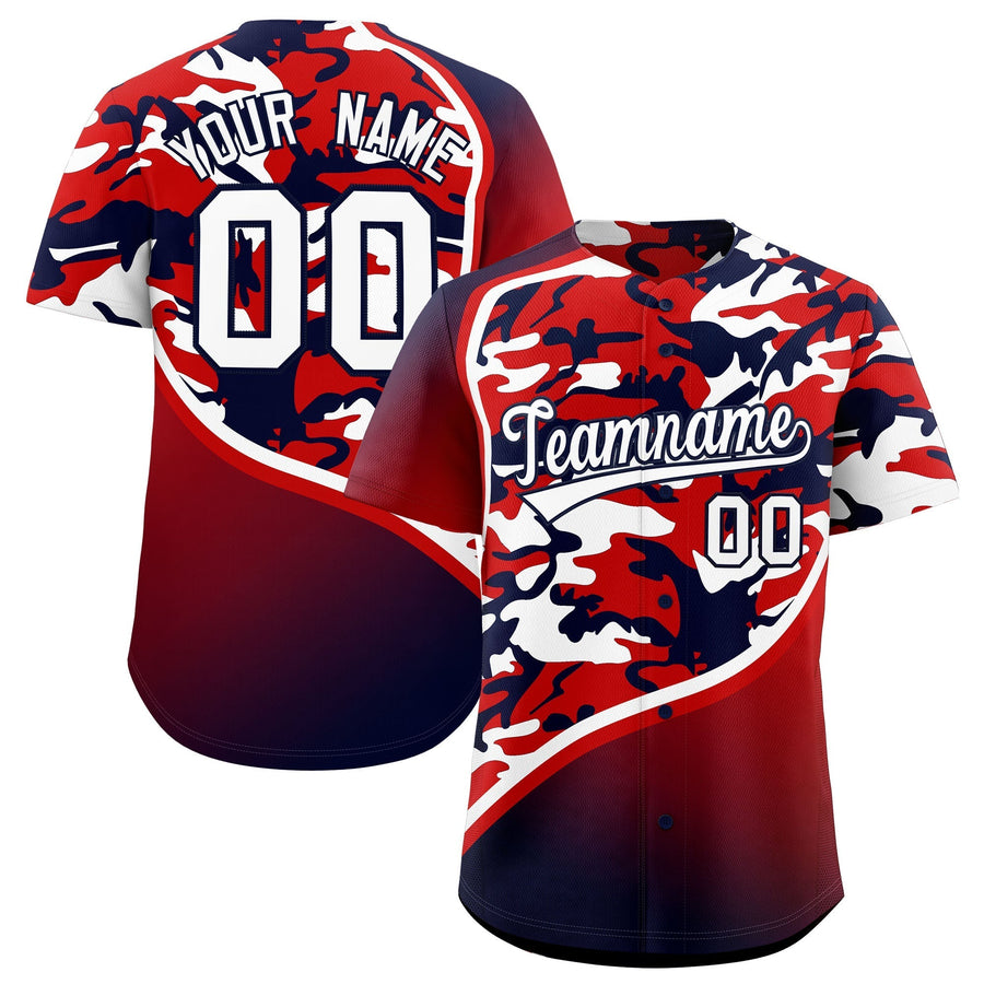 Custom Red White Navy Camo Gradient Fashion Baseball Jersey | BuyFootballJersey