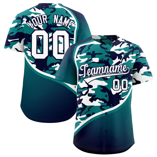 Custom Teal Navy White Camo Gradient Fashion Baseball Jersey | BuyFootballJersey