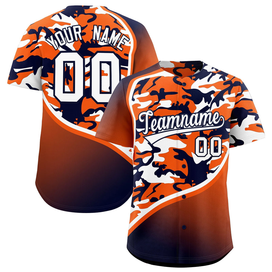 Custom Orange Navy White Camo Gradient Fashion Baseball Jersey | BuyFootballJersey