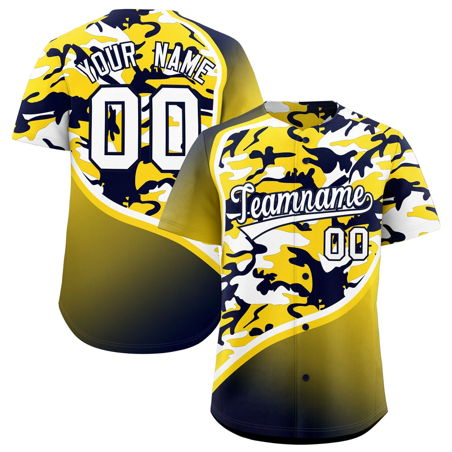 Custom Gold Navy White Camo Gradient Fashion Baseball Jersey | BuyFootballJersey