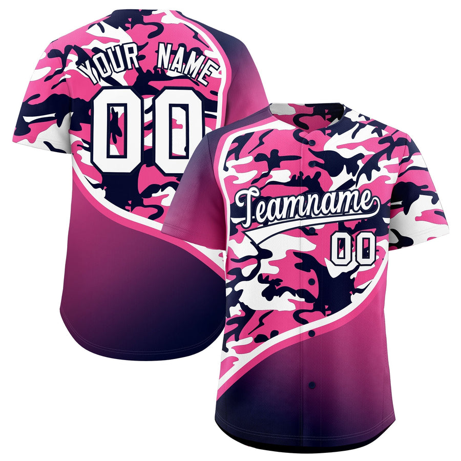 Custom Pink Navy White Camo Gradient Fashion Baseball Jersey | BuyFootballJersey