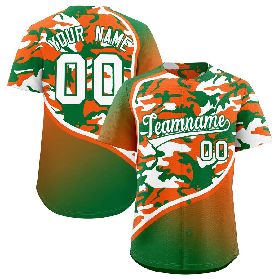Custom Orange Kelly Green White Camo Gradient Fashion Baseball Jersey | BuyFootballJersey