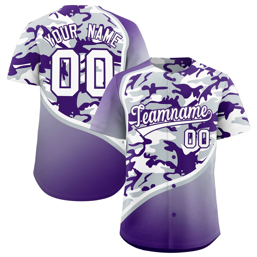 Custom Silver Purple White Camo Gradient Fashion Baseball Jersey | BuyFootballJersey