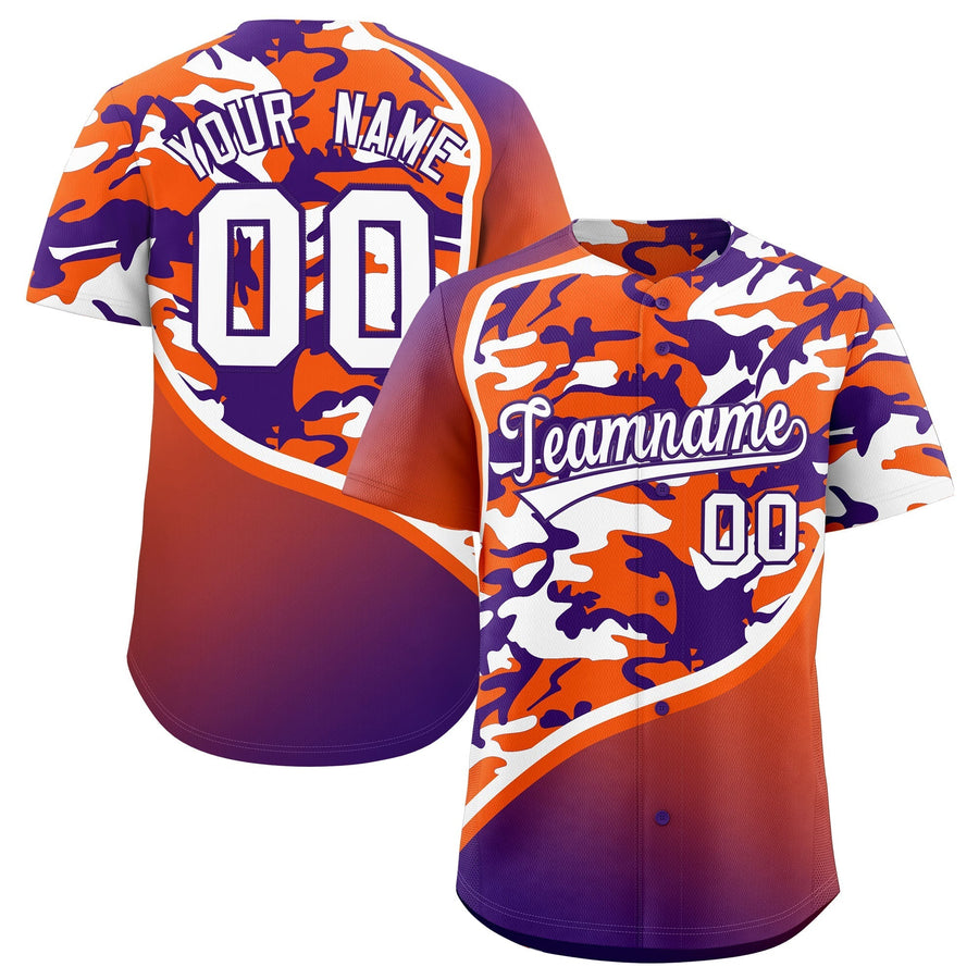 Custom Orange Purple White Camo Gradient Fashion Baseball Jersey | BuyFootballJersey