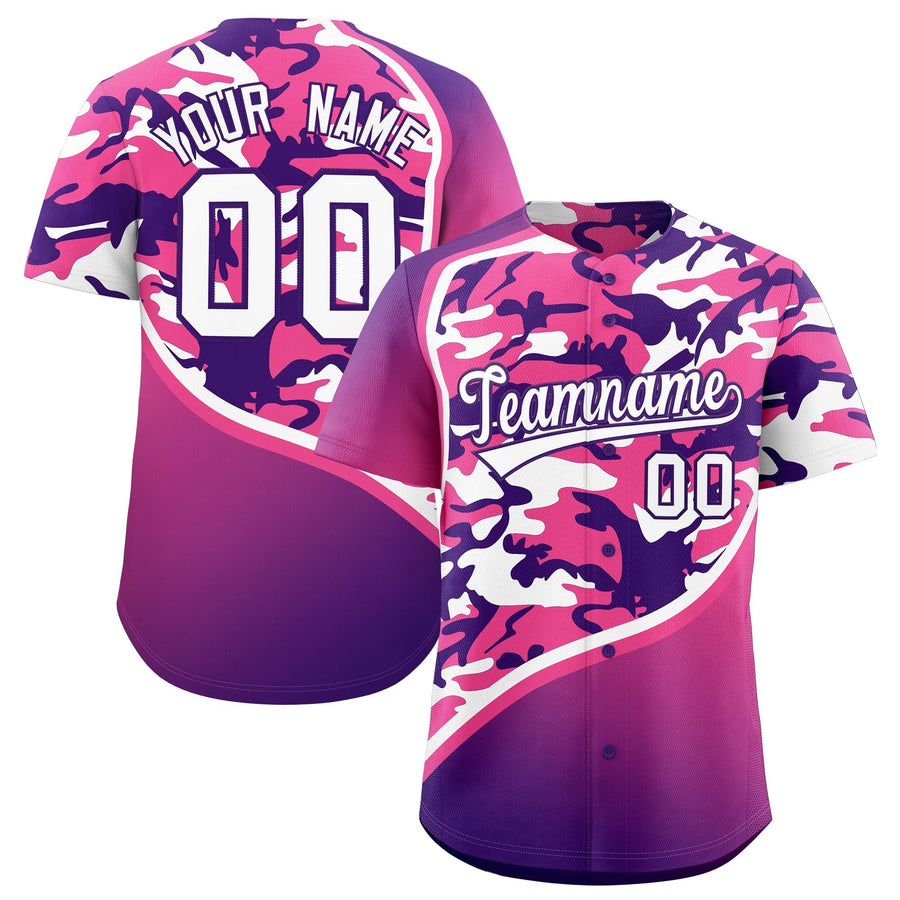 Custom Pink Purple White Camo Gradient Fashion Baseball Jersey | BuyFootballJersey