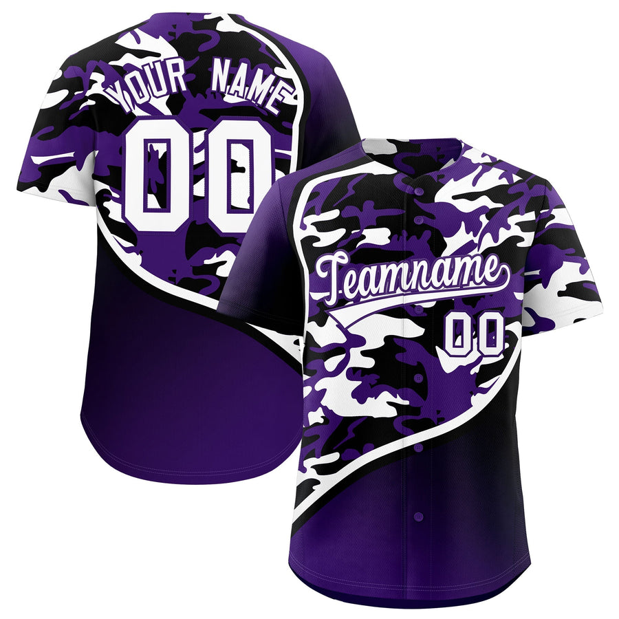 Custom Purple Black White Camo Gradient Fashion Baseball Jersey | BuyFootballJersey