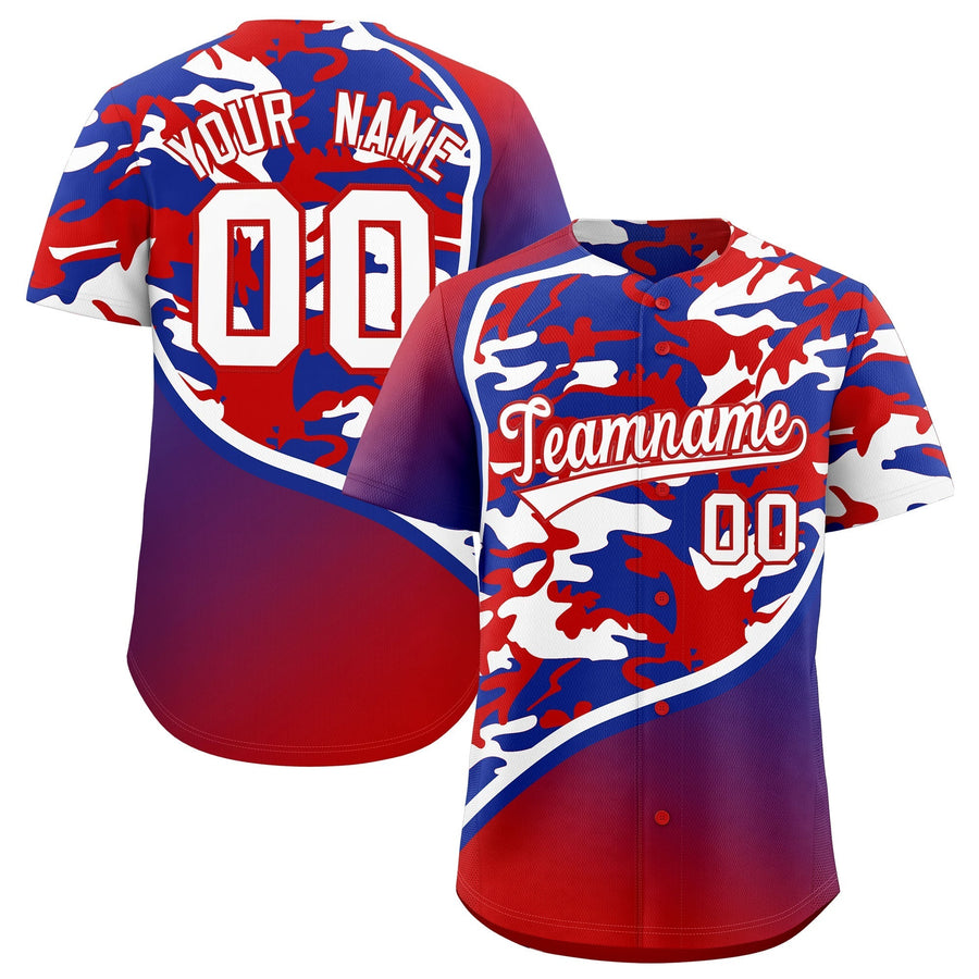 Custom Red Royal Blue White Camo Gradient Fashion Baseball Jersey | BuyFootballJersey