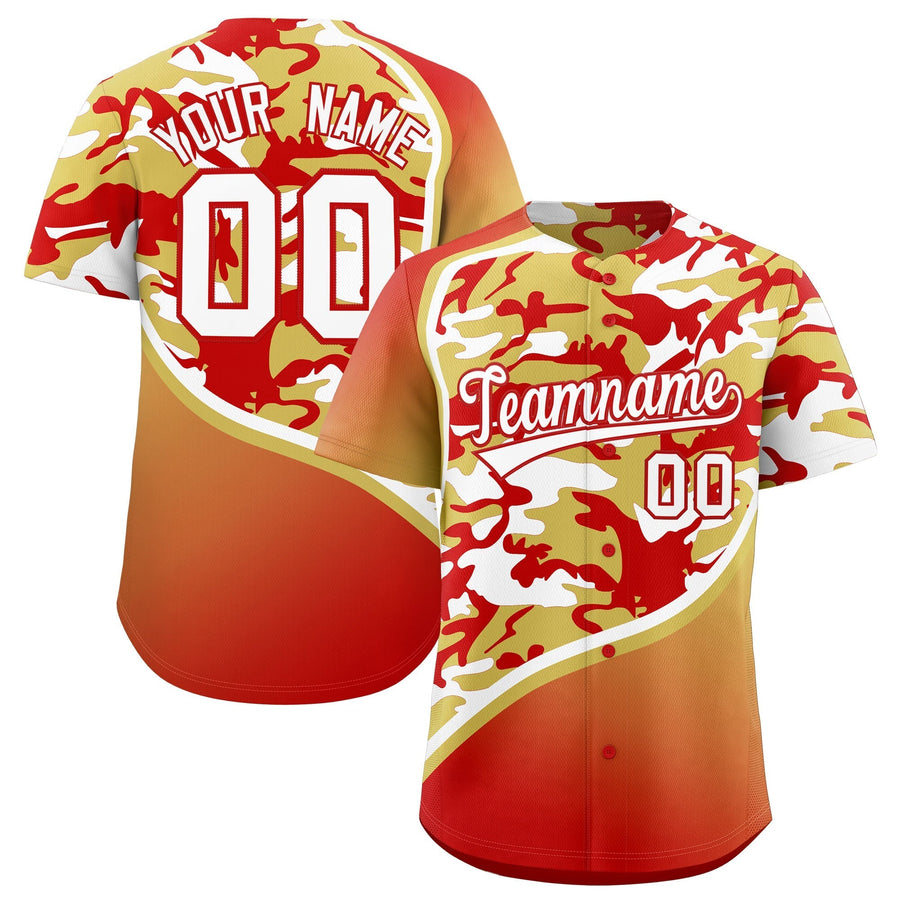 Custom Old Gold Red White Camo Gradient Fashion Baseball Jersey | BuyFootballJersey