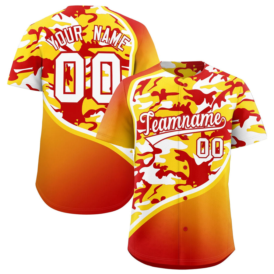 Custom Gold Red White Camo Gradient Fashion Baseball Jersey | BuyFootballJersey