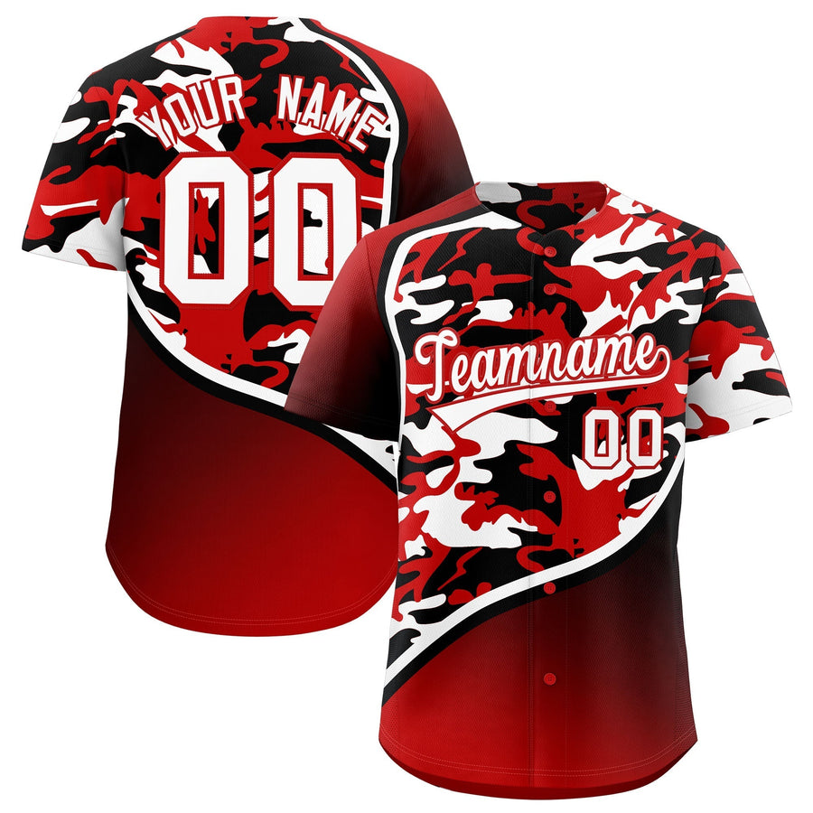 Custom Red Black White Camo Gradient Fashion Baseball Jersey | BuyFootballJersey