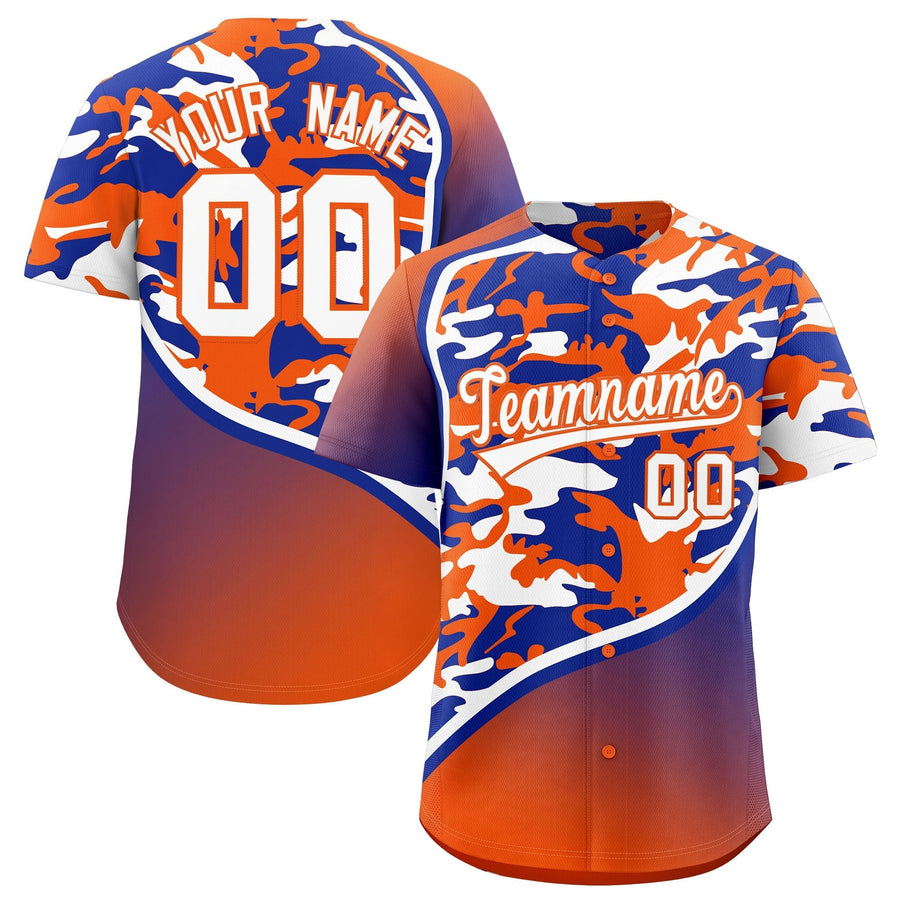 Custom Royal Blue Orange White Camo Gradient Fashion Baseball Jersey | BuyFootballJersey