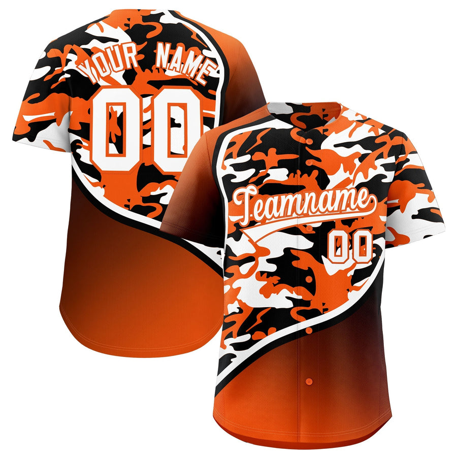 Custom Orange Black White Camo Gradient Fashion Baseball Jersey | BuyFootballJersey
