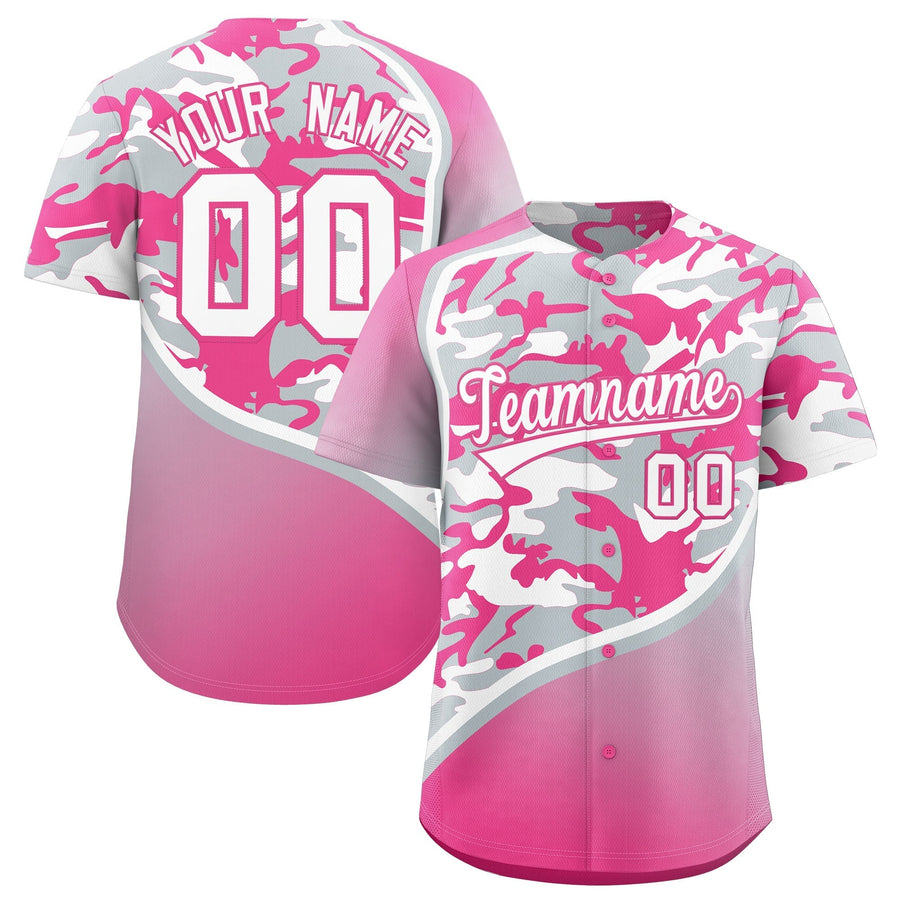 Custom Silver White Pink Camo Gradient Fashion Baseball Jersey | BuyFootballJersey