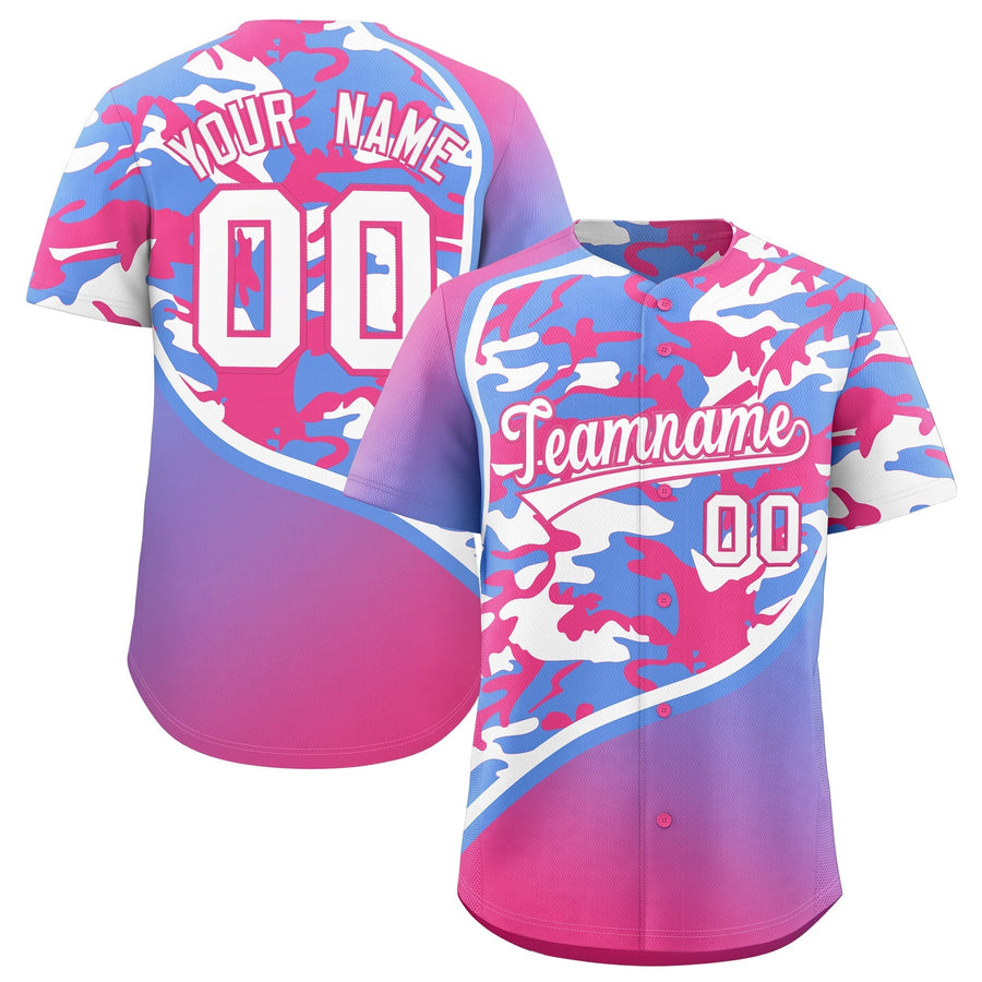 Custom Light Blue Pink White Camo Gradient Fashion Baseball Jersey | BuyFootballJersey
