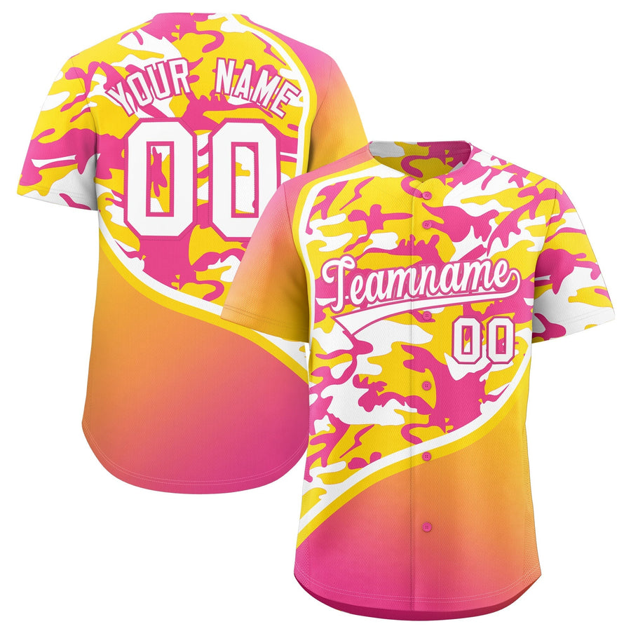 Custom Gold Pink White Camo Gradient Fashion Baseball Jersey | BuyFootballJersey