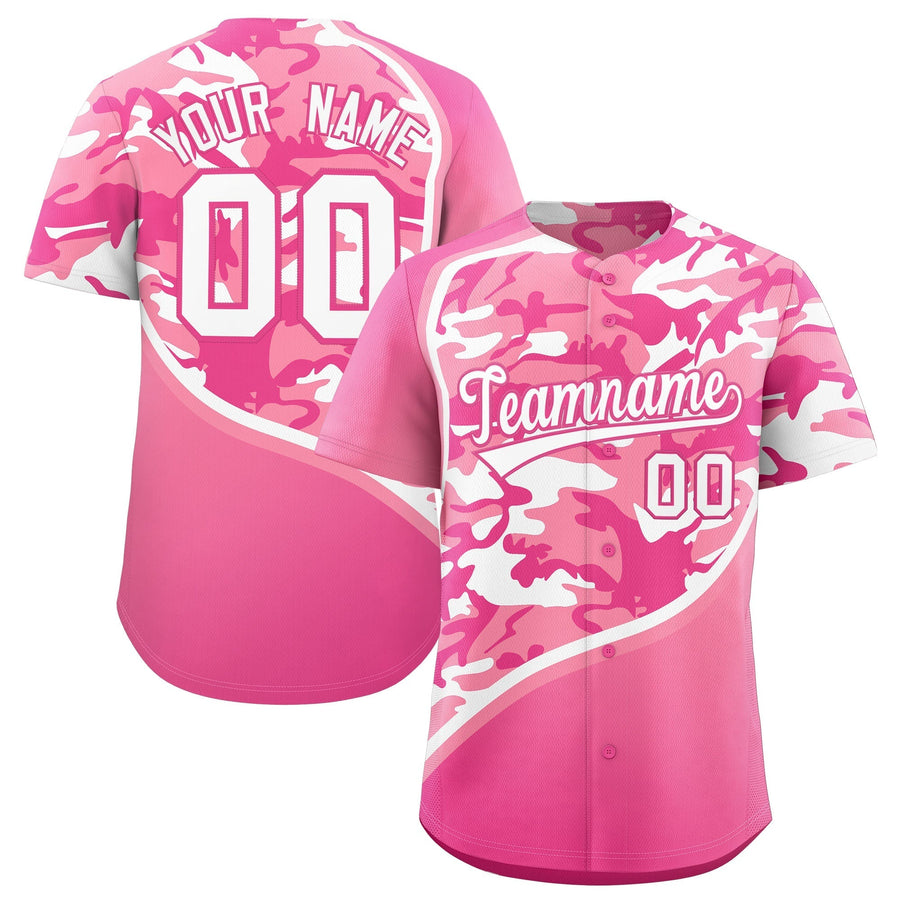 Custom Light Pink Pink White Camo Gradient Fashion Baseball Jersey | BuyFootballJersey