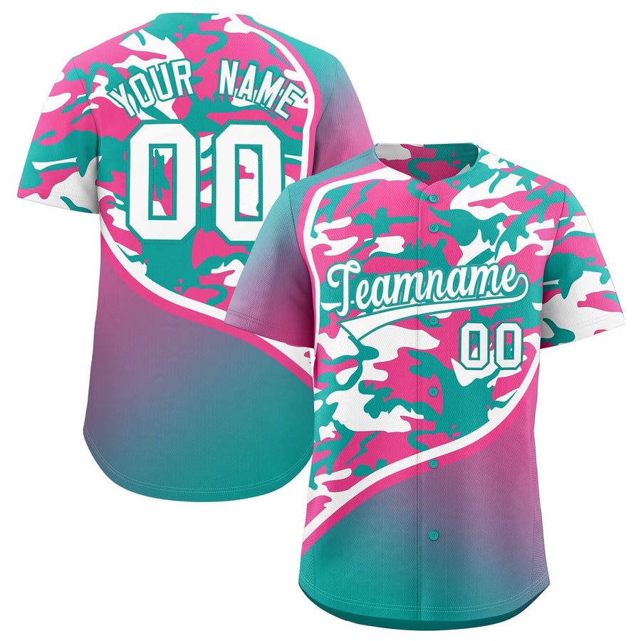 Custom Aqua Pink White Camo Gradient Fashion Baseball Jersey | BuyFootballJersey