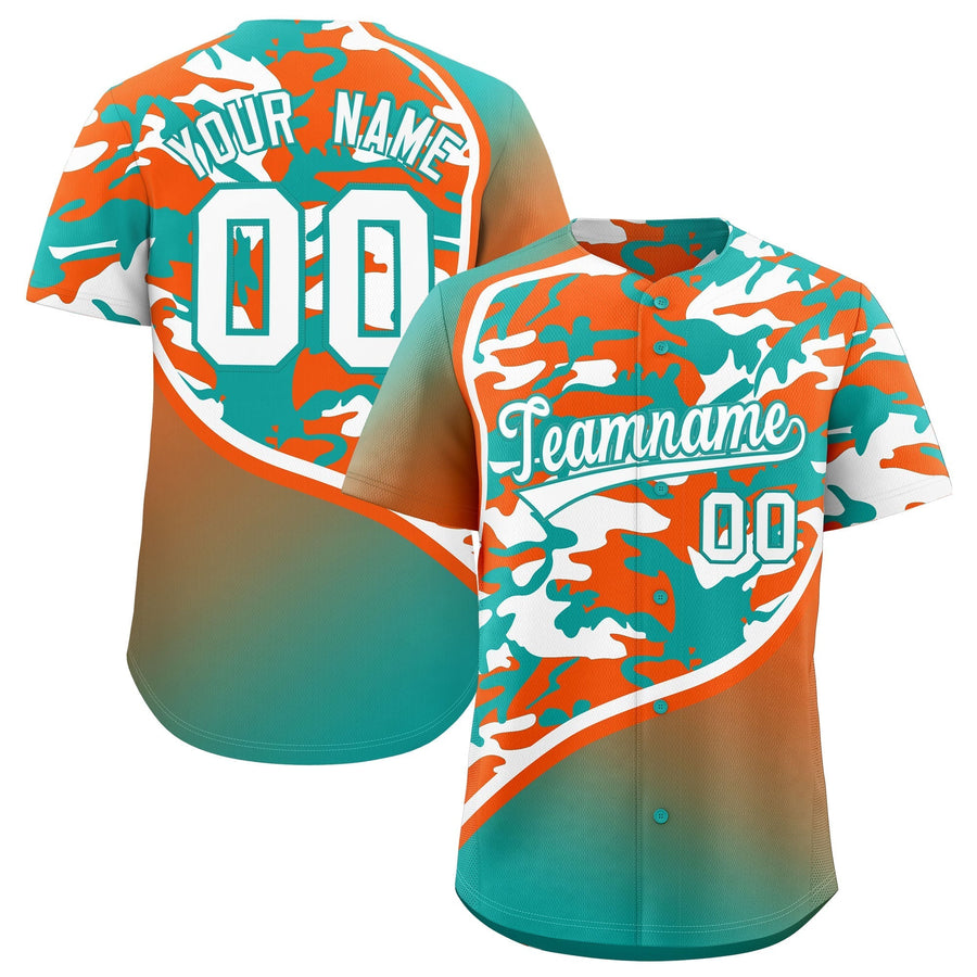 Custom Aqua Orange White Camo Gradient Fashion Baseball Jersey | BuyFootballJersey