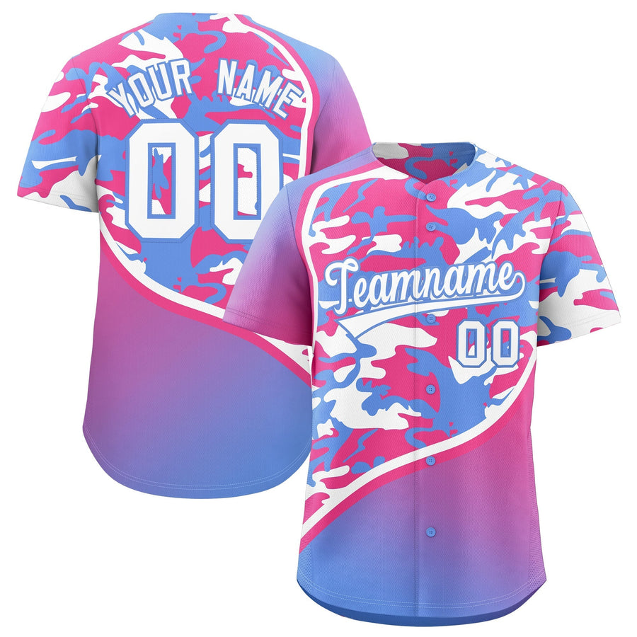 Custom Pink Light Blue White Camo Gradient Fashion Baseball Jersey | BuyFootballJersey