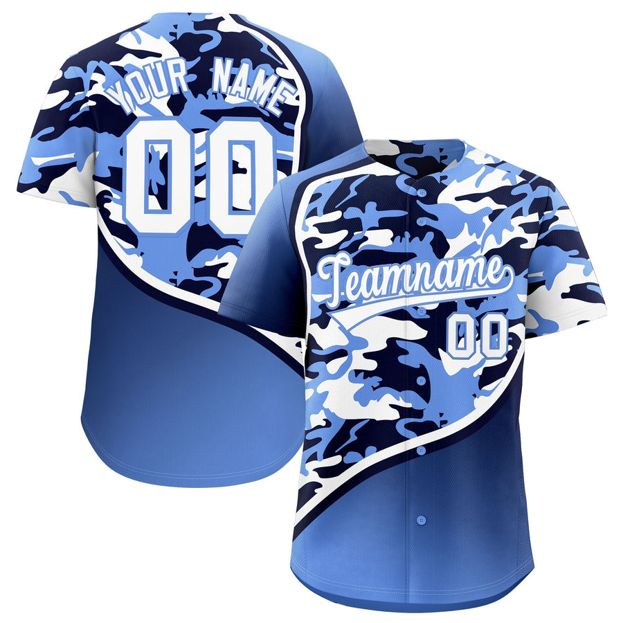 Custom Navy Light Blue White Camo Gradient Fashion Baseball Jersey | BuyFootballJersey