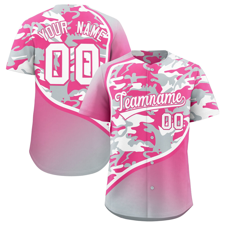 Custom Pink Silver White Camo Gradient Fashion Baseball Jersey | BuyFootballJersey
