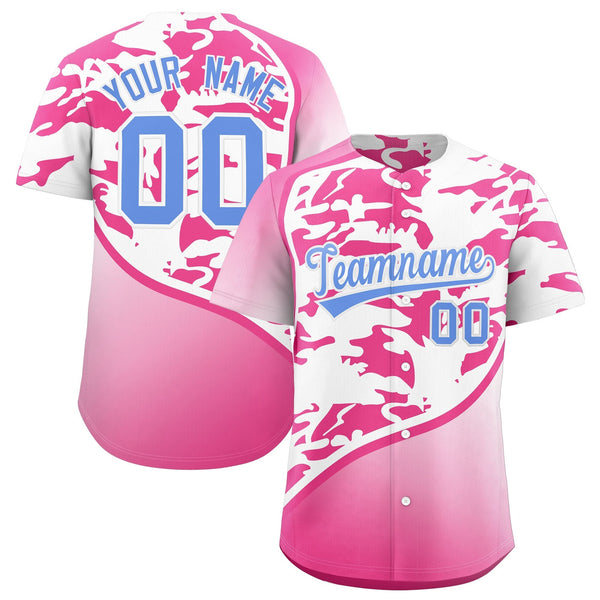 Custom White Pink Light Blue Camo Gradient Fashion Baseball Jersey | BuyFootballJersey