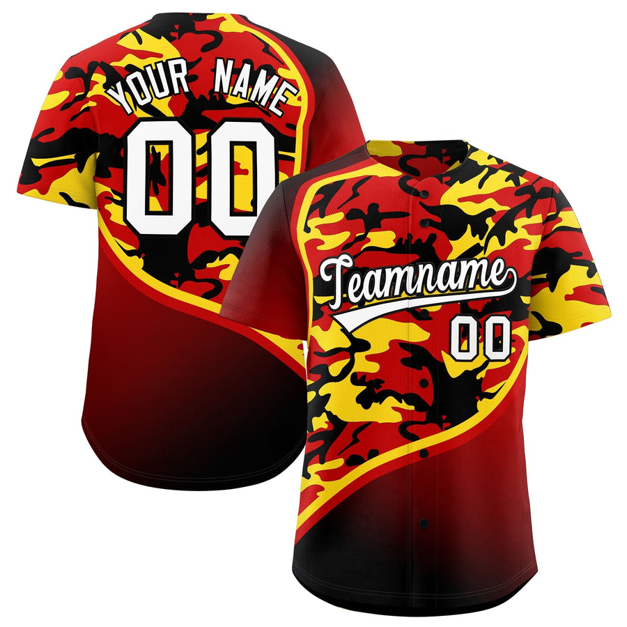Custom Red Gold Black Camo Gradient Fashion Baseball Jersey | BuyFootballJersey