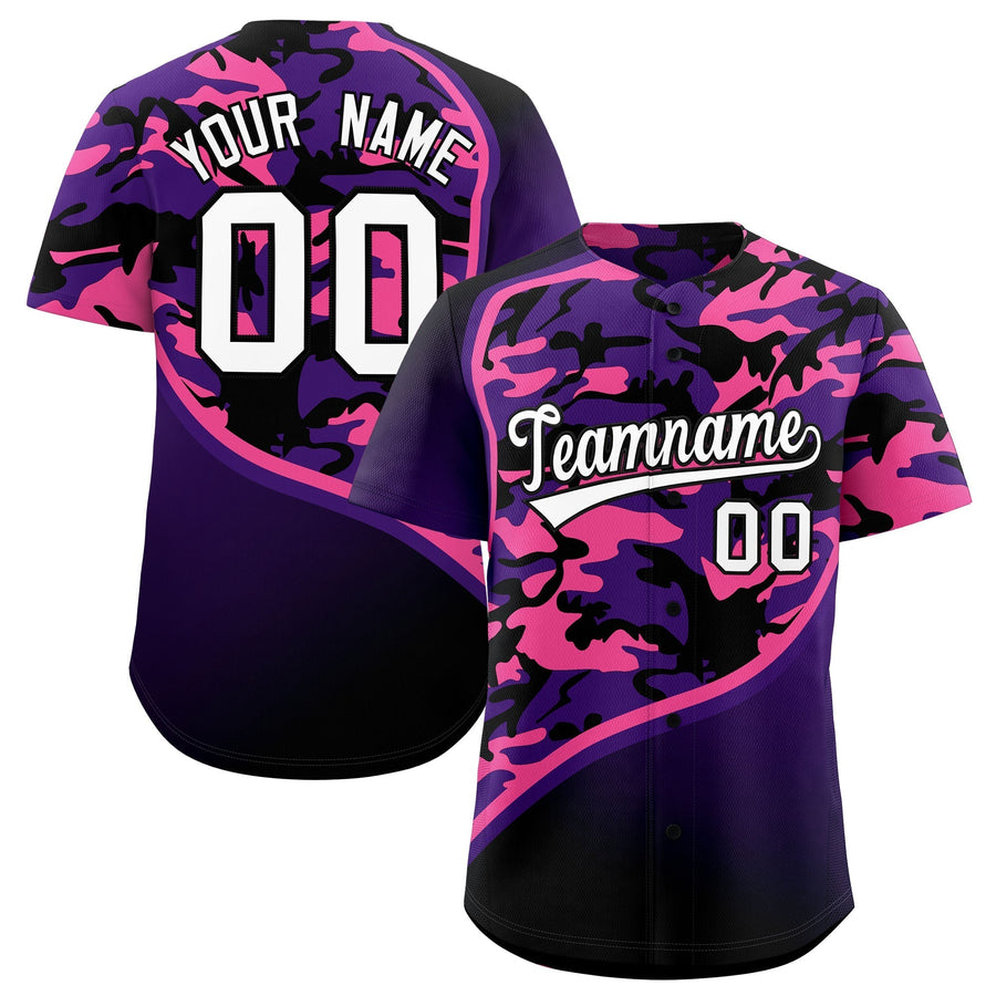 Custom Purple Pink Black Camo Gradient Fashion Baseball Jersey | BuyFootballJersey