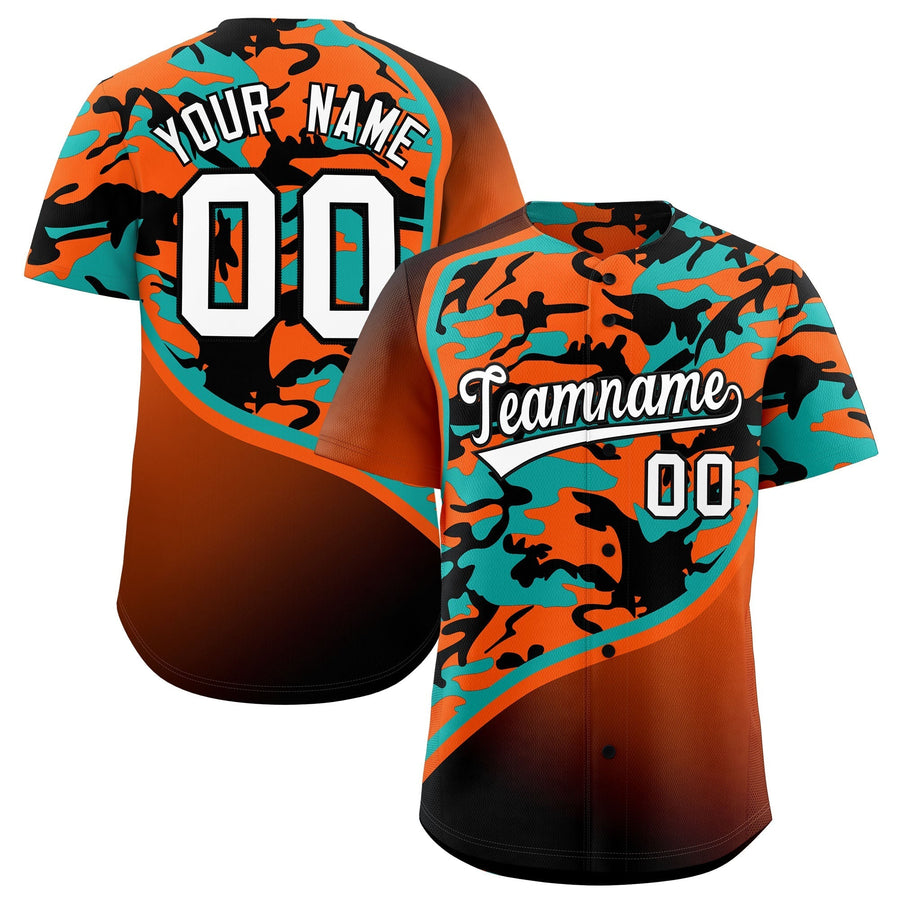 Custom Orange Aqua Black Camo Gradient Fashion Baseball Jersey | BuyFootballJersey