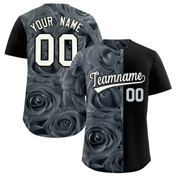 Custom Silver Black Split Rose Print Baseball Jersey | BuyFootballJersey