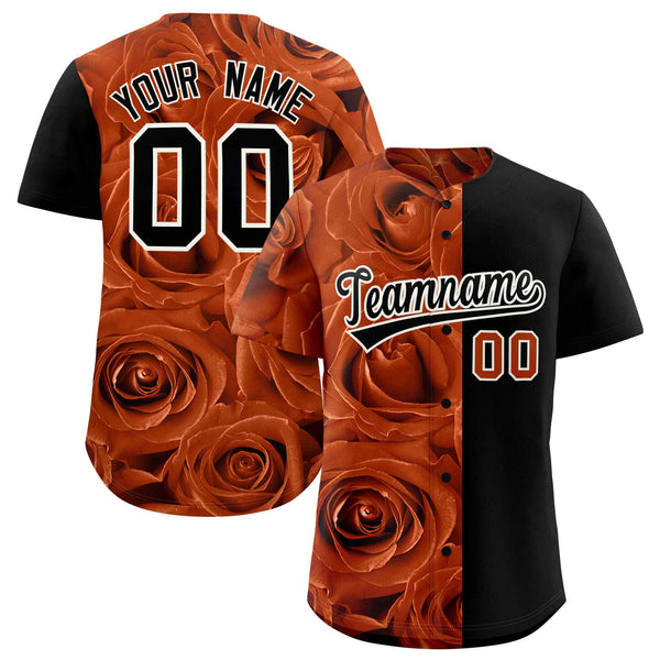 Custom Texas Orange Black Split Rose Print Baseball Jersey | BuyFootballJersey