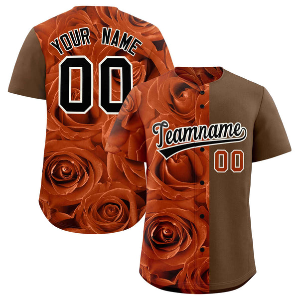 Custom Texas Orange Light Brown Split Rose Print Baseball Jersey | BuyFootballJersey