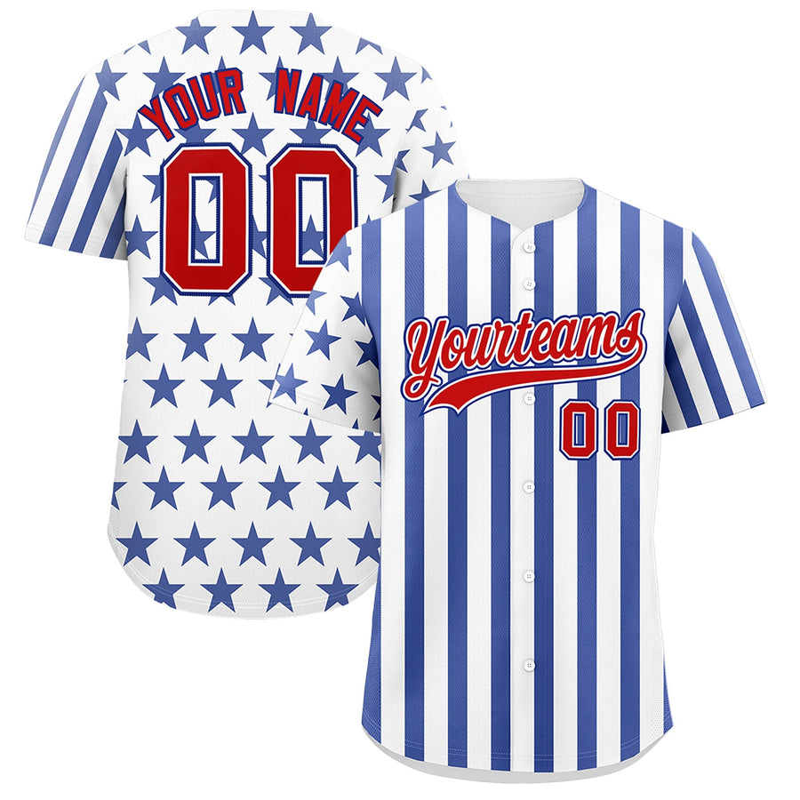 Custom White Royal Blue American Flag Graffiti Pattern Baseball Jersey | BuyFootballJersey