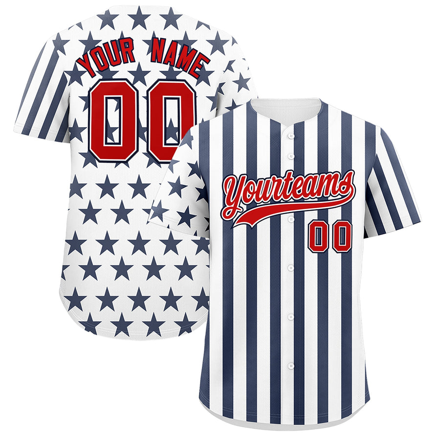 Custom White Navy American Flag Graffiti Pattern Baseball Jersey | BuyFootballJersey