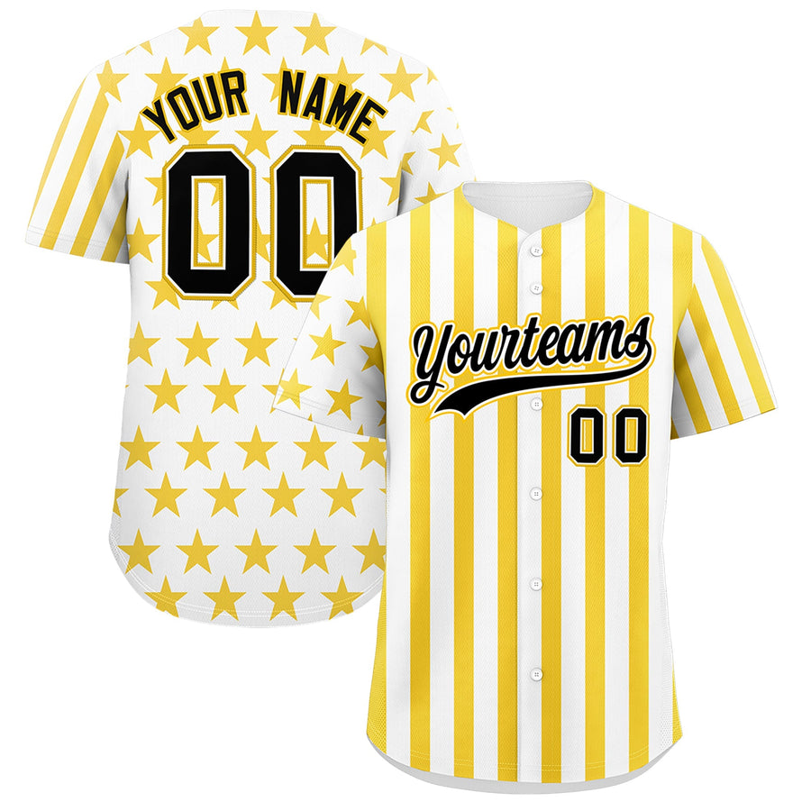 Custom White Gold American Flag Graffiti Pattern Baseball Jersey | BuyFootballJersey