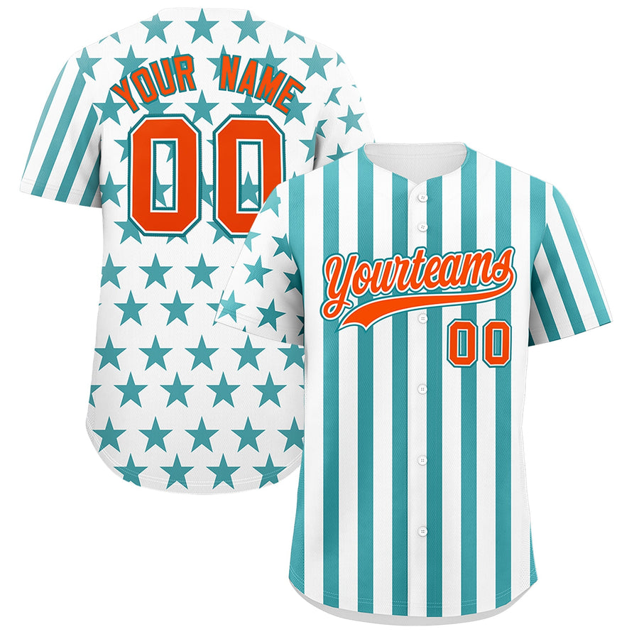 Custom White Aqua American Flag Graffiti Pattern Baseball Jersey | BuyFootballJersey