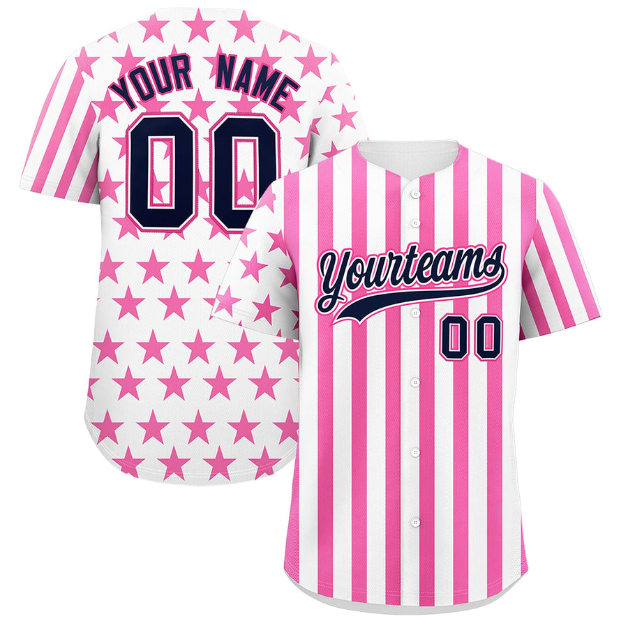 Custom White Pink American Flag Graffiti Pattern Baseball Jersey | BuyFootballJersey