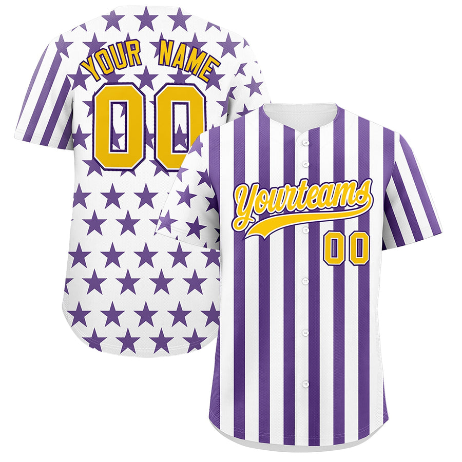 Custom White Purple American Flag Graffiti Pattern Baseball Jersey | BuyFootballJersey