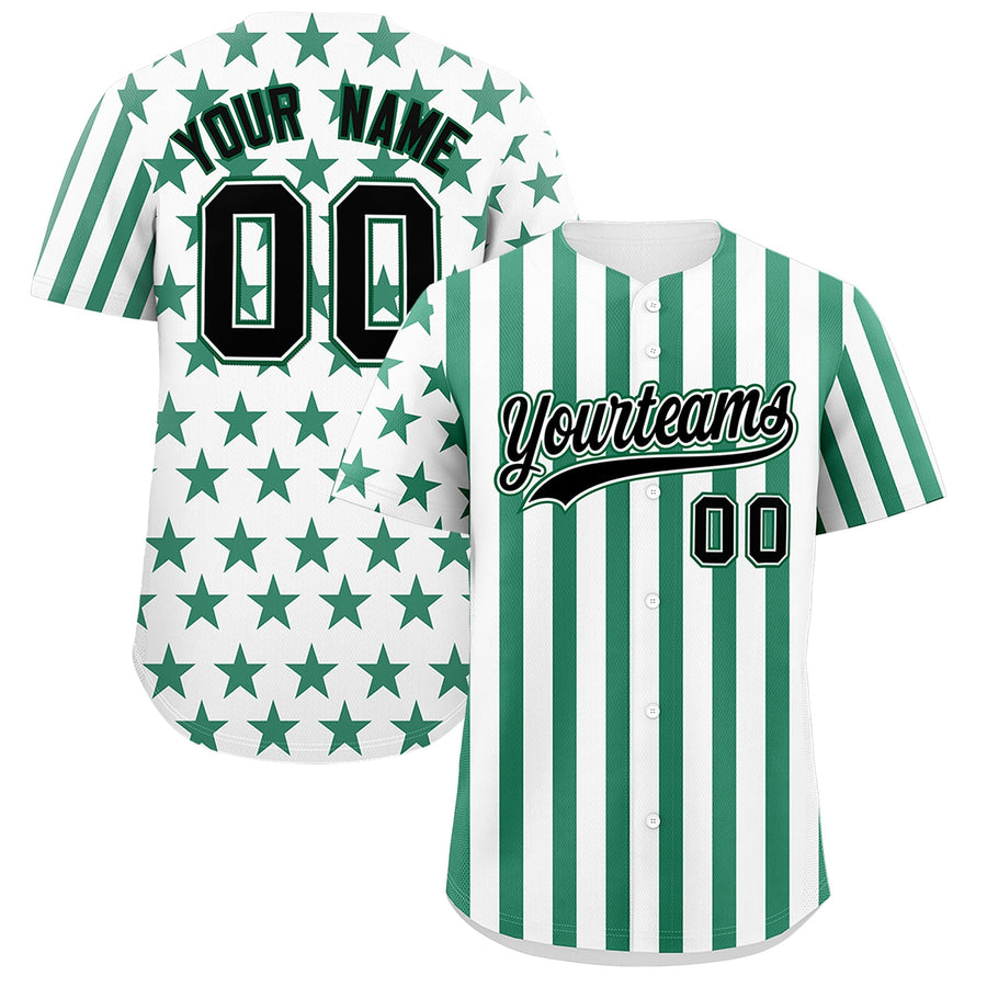 Custom White Kelly Green American Flag Graffiti Pattern Baseball Jersey | BuyFootballJersey