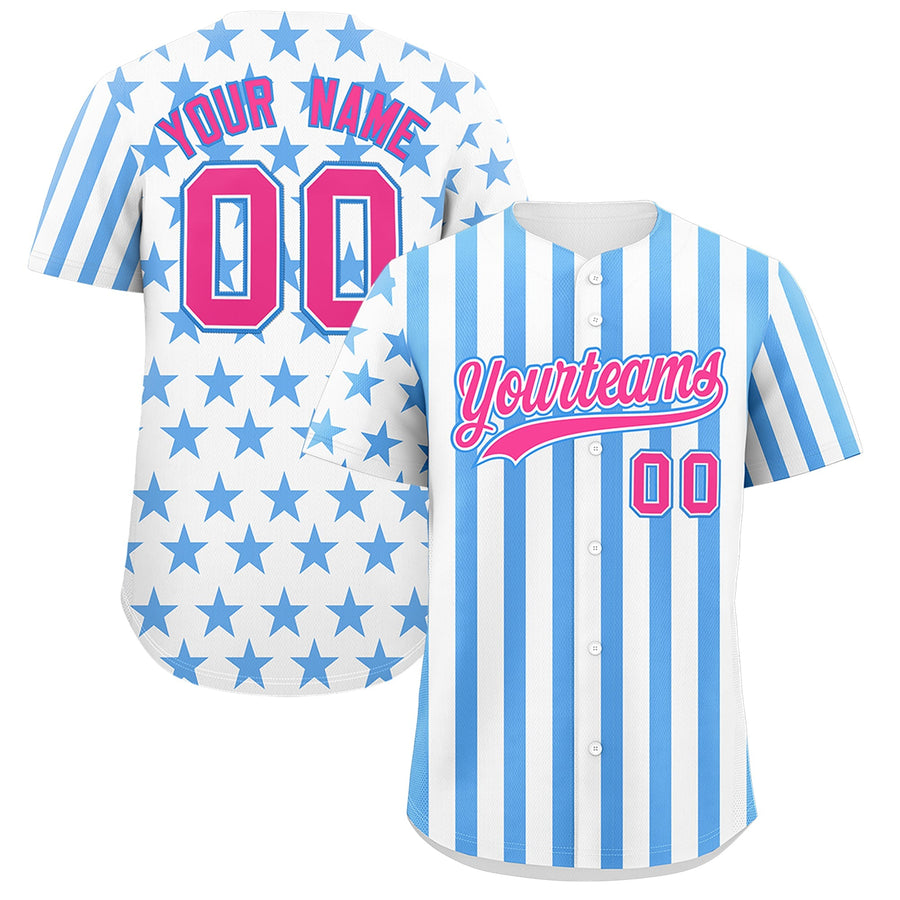 Custom White Powder Blue American Flag Graffiti Pattern Baseball Jersey | BuyFootballJersey