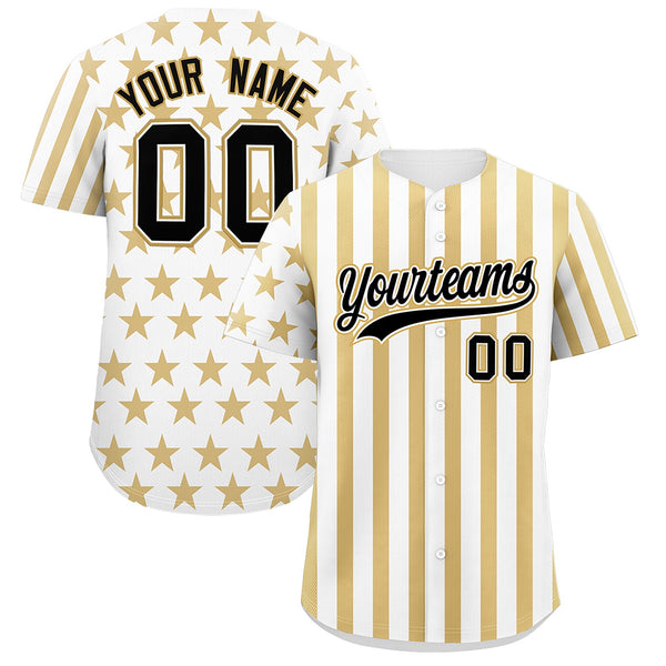 Custom White Old Gold American Flag Graffiti Pattern Baseball Jersey | BuyFootballJersey