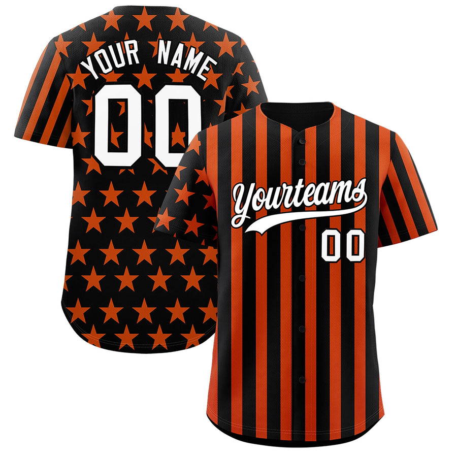 Custom Black Orange American Flag Graffiti Pattern Baseball Jersey | BuyFootballJersey