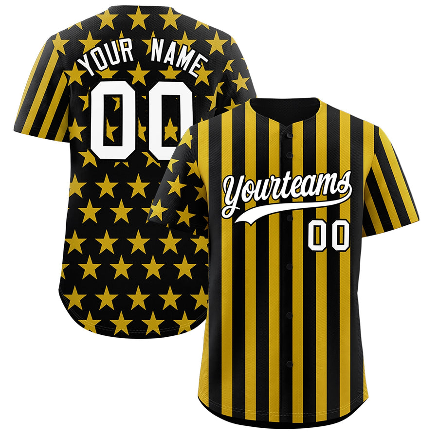 Custom Black Gold American Flag Graffiti Pattern Baseball Jersey | BuyFootballJersey