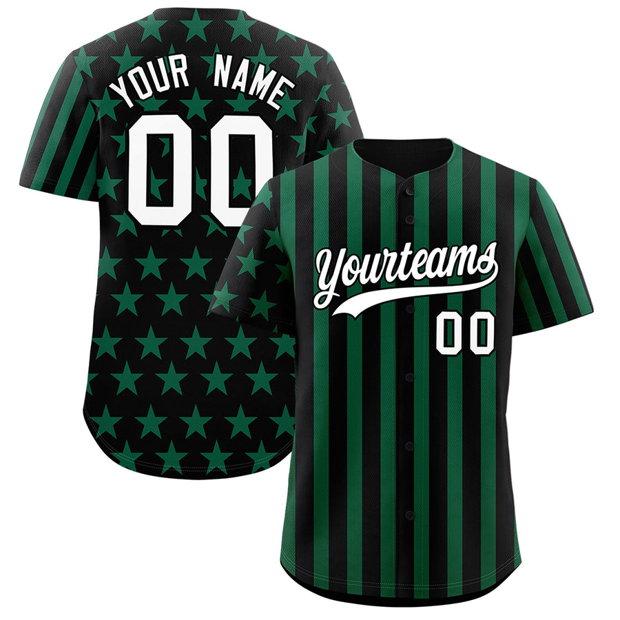 Custom Black Kelly Green American Flag Graffiti Pattern Baseball Jersey | BuyFootballJersey
