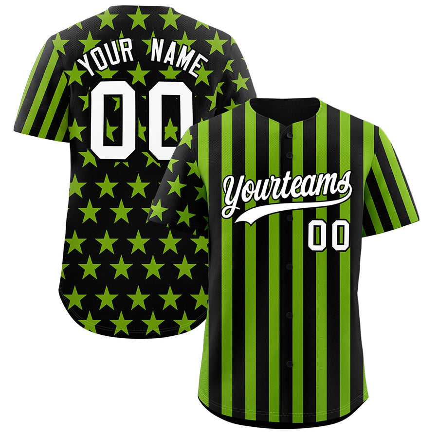 Custom Black Neon Green American Flag Graffiti Pattern Baseball Jersey | BuyFootballJersey