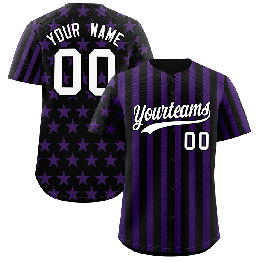 Custom Black Purple American Flag Graffiti Pattern Baseball Jersey | BuyFootballJersey