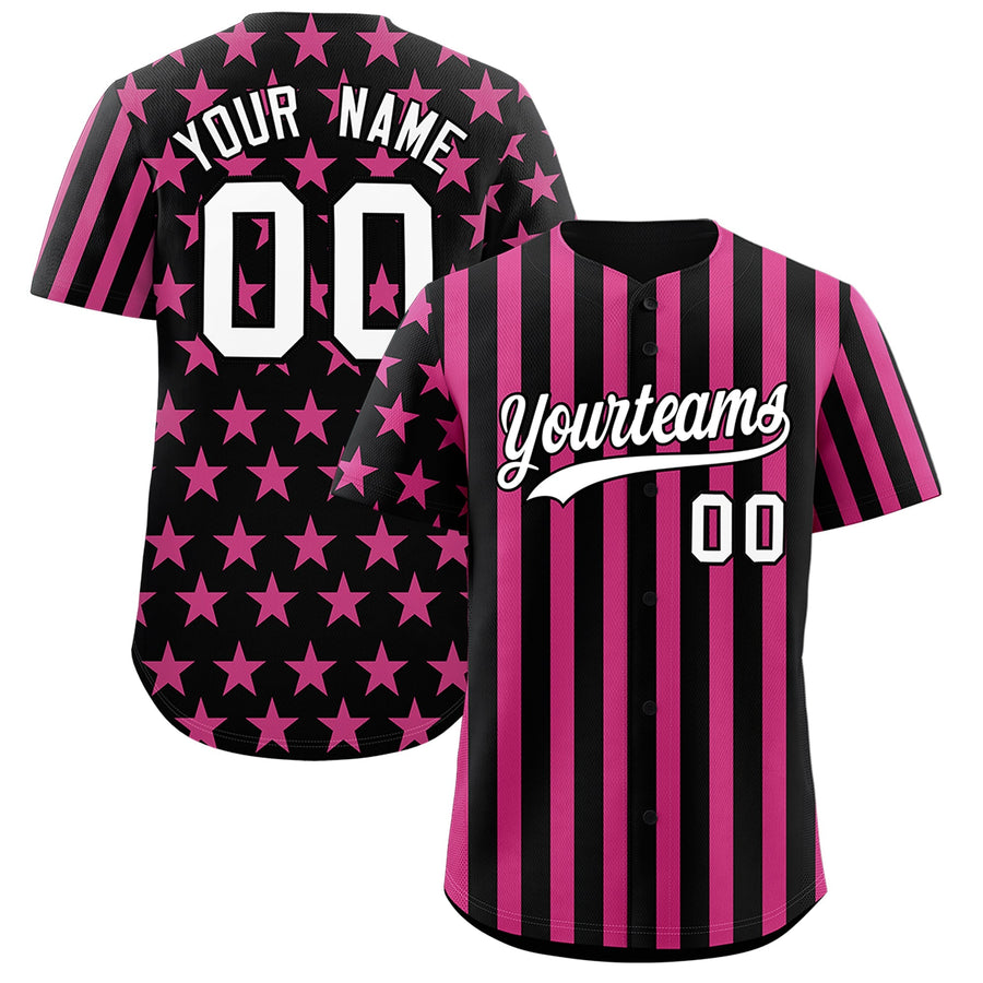 Custom Black Pink American Flag Graffiti Pattern Baseball Jersey | BuyFootballJersey